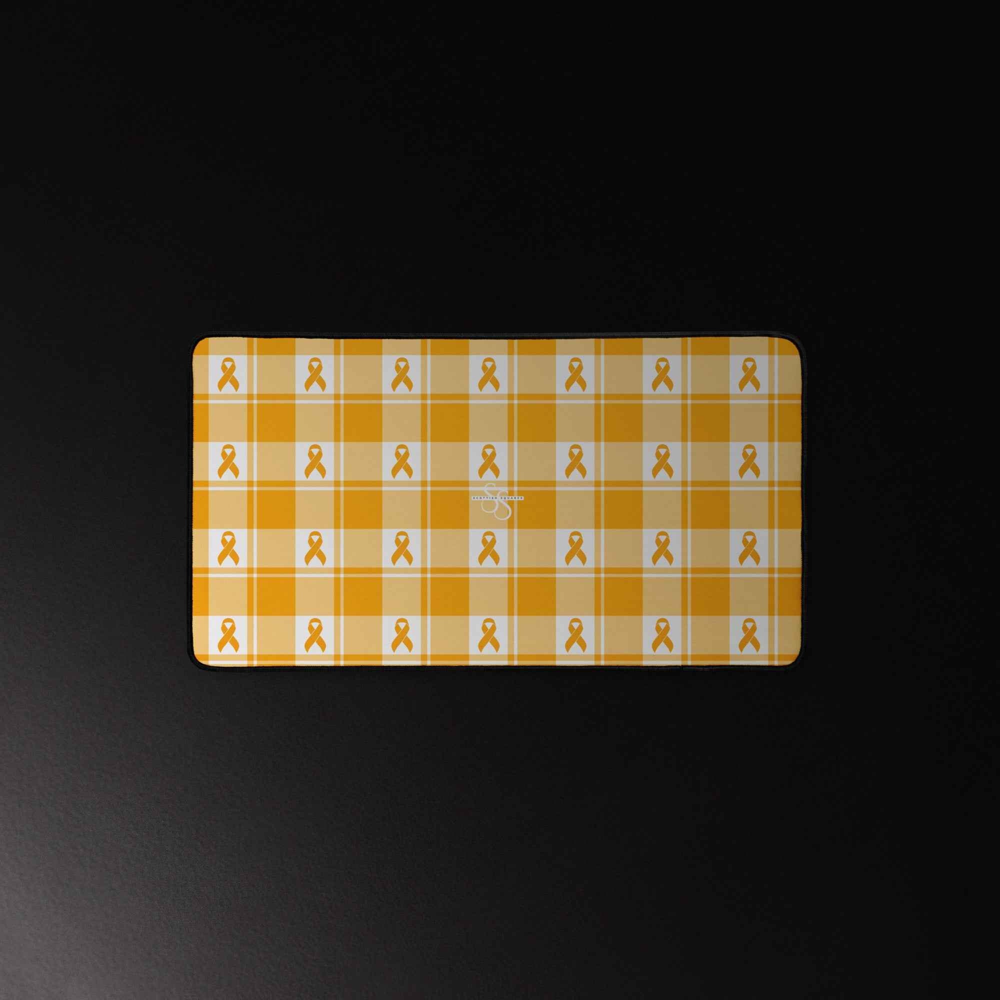 Desk Mat Kidney Cancer Awareness Plaid, Orange Ribbon, Supportive Gift - Scottish Squares