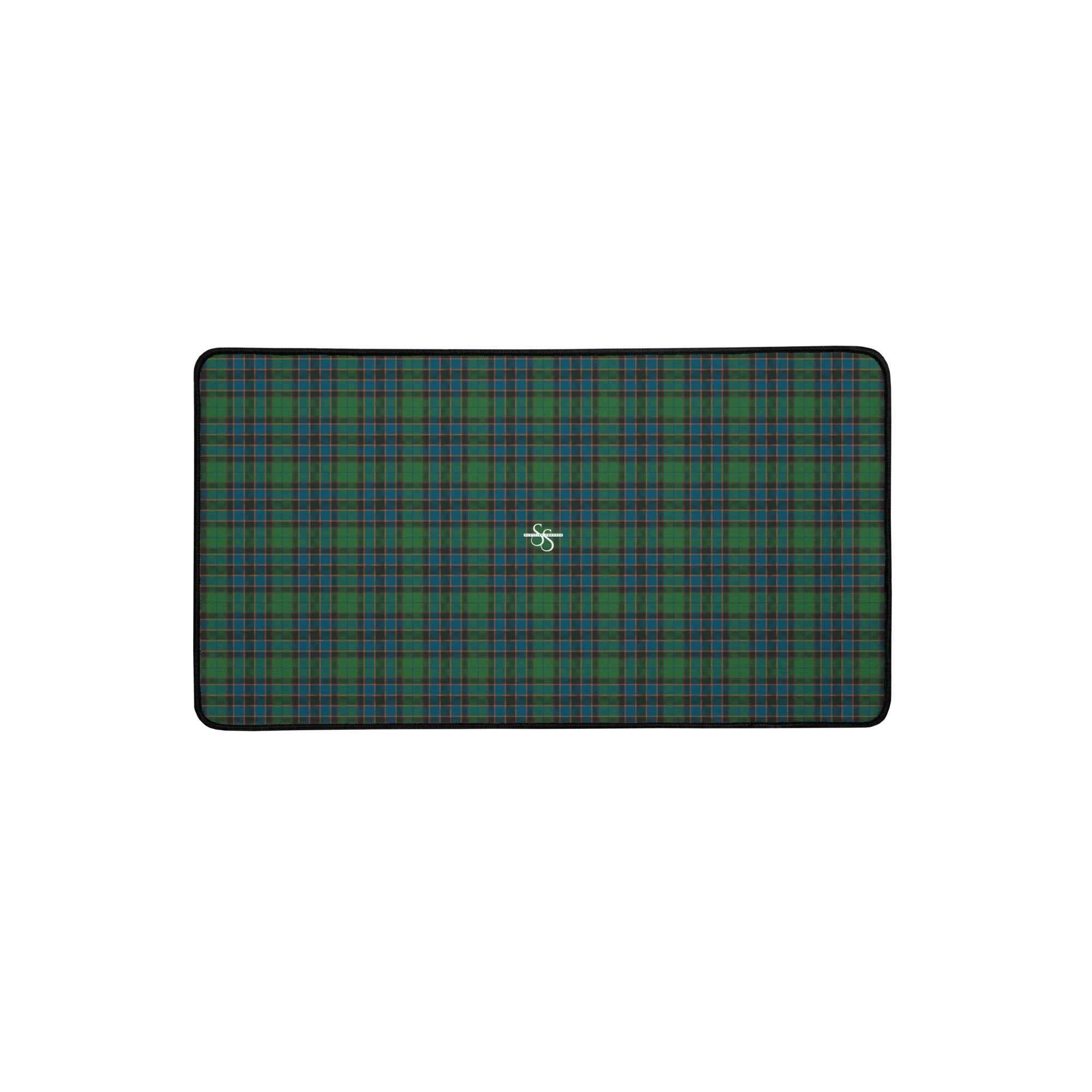 Desk Mat Green Blue Orange Plaid Tartan