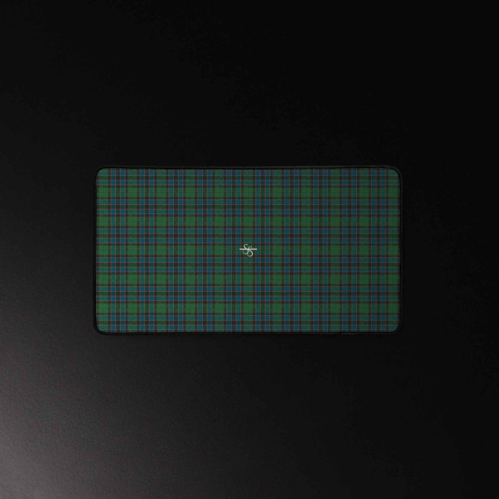 Desk Mat Green Blue Orange Plaid Tartan