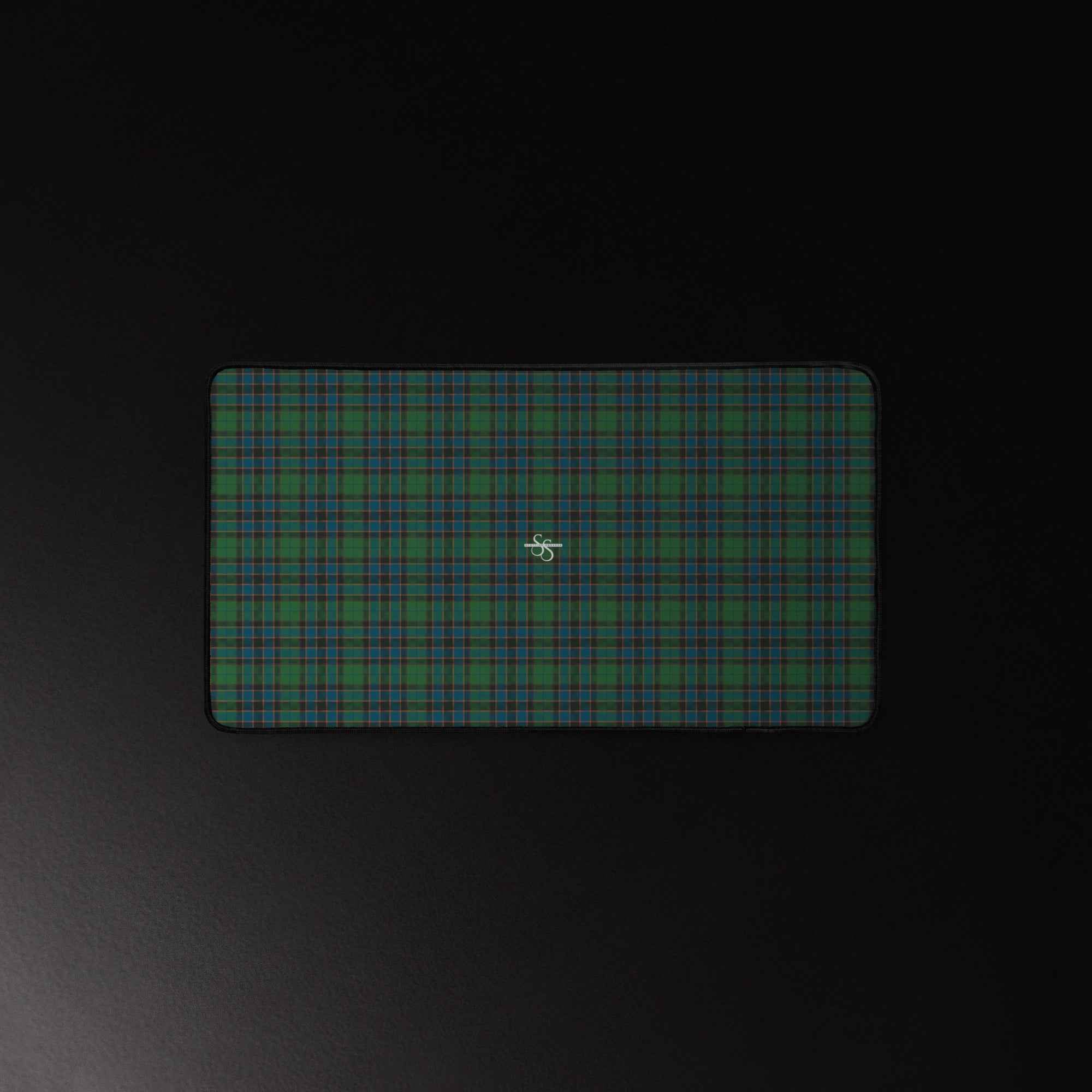 Desk Mat Green Blue Orange Plaid Tartan