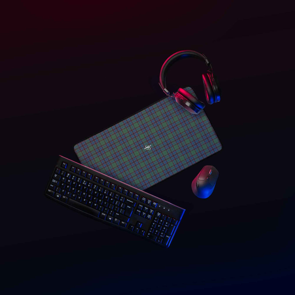 Desk Mat Green Blue Orange Plaid Tartan