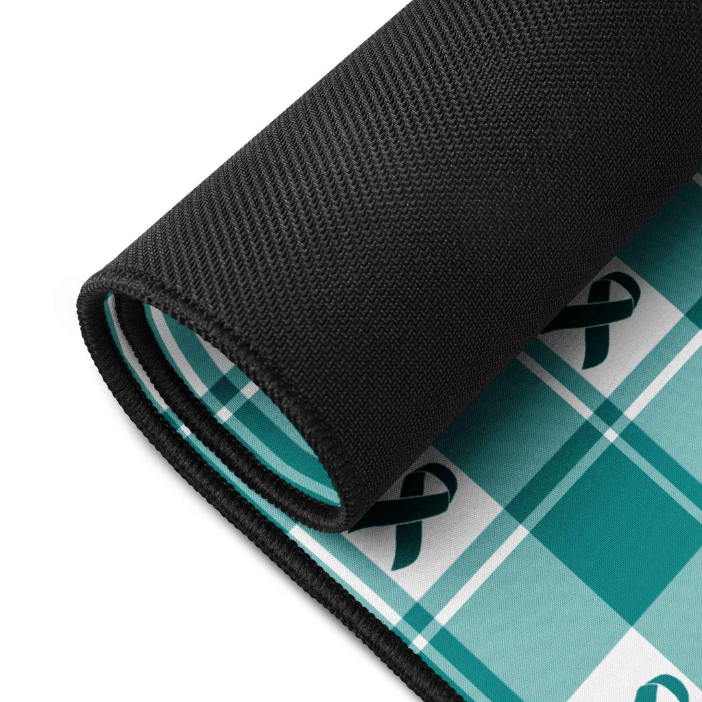 Desk Mat Cervical Cancer Awareness Plaid, Teal Ribbon, Supportive Gift - Scottish Squares