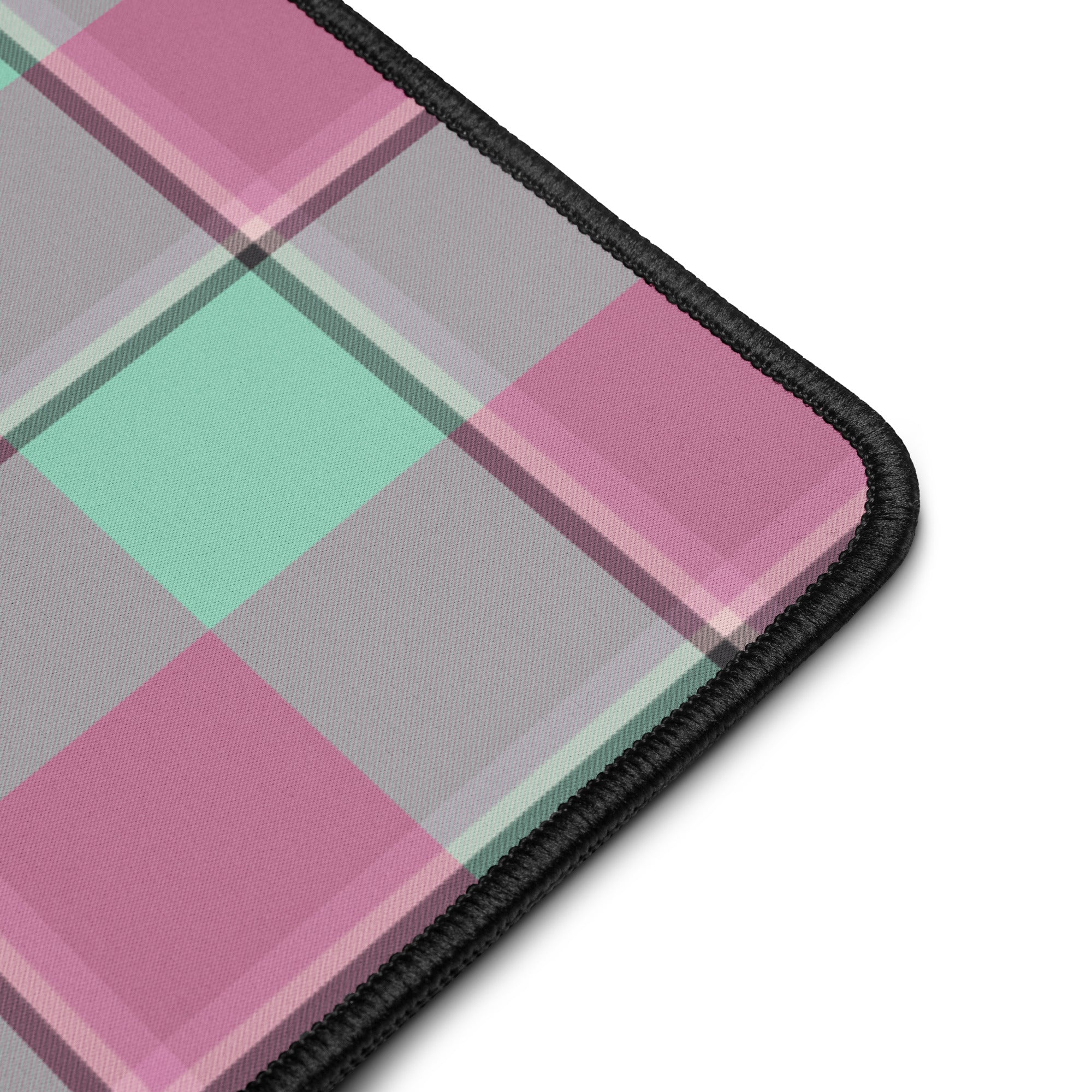 Personalized Vista Blue and Turkish Rose Plaid Desk Mat - Scottish Squares