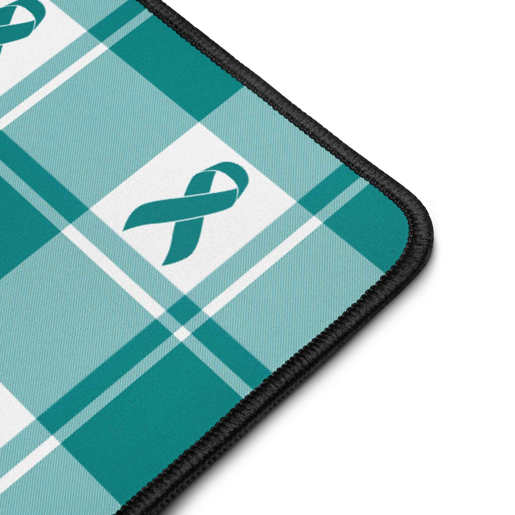 Desk Mat Cervical Cancer Awareness Plaid, Teal Ribbon, Supportive Gift - Scottish Squares