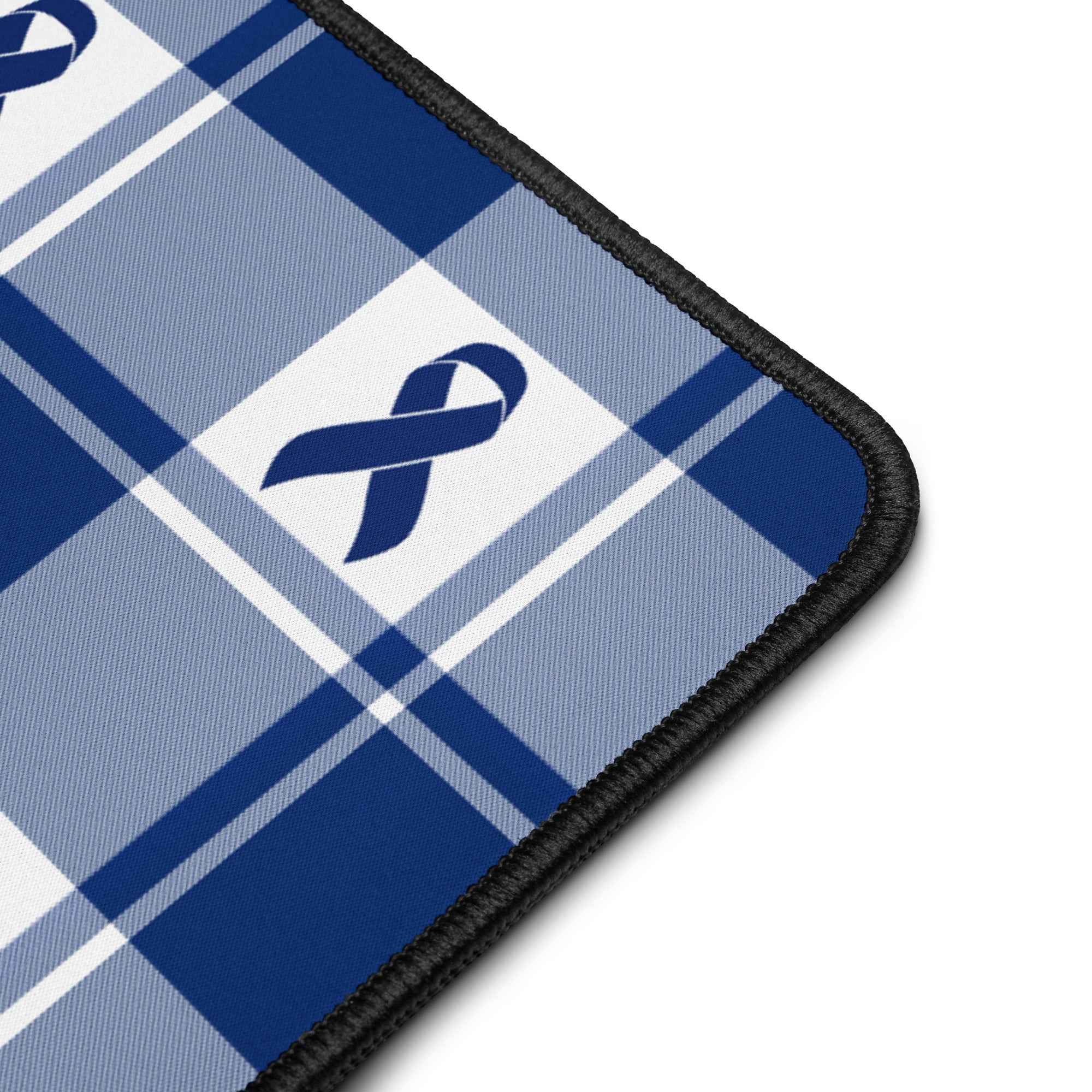 Desk Mat Colorectal Cancer Awareness Plaid, Dark Blue Ribbon, Supportive Gift - Scottish Squares