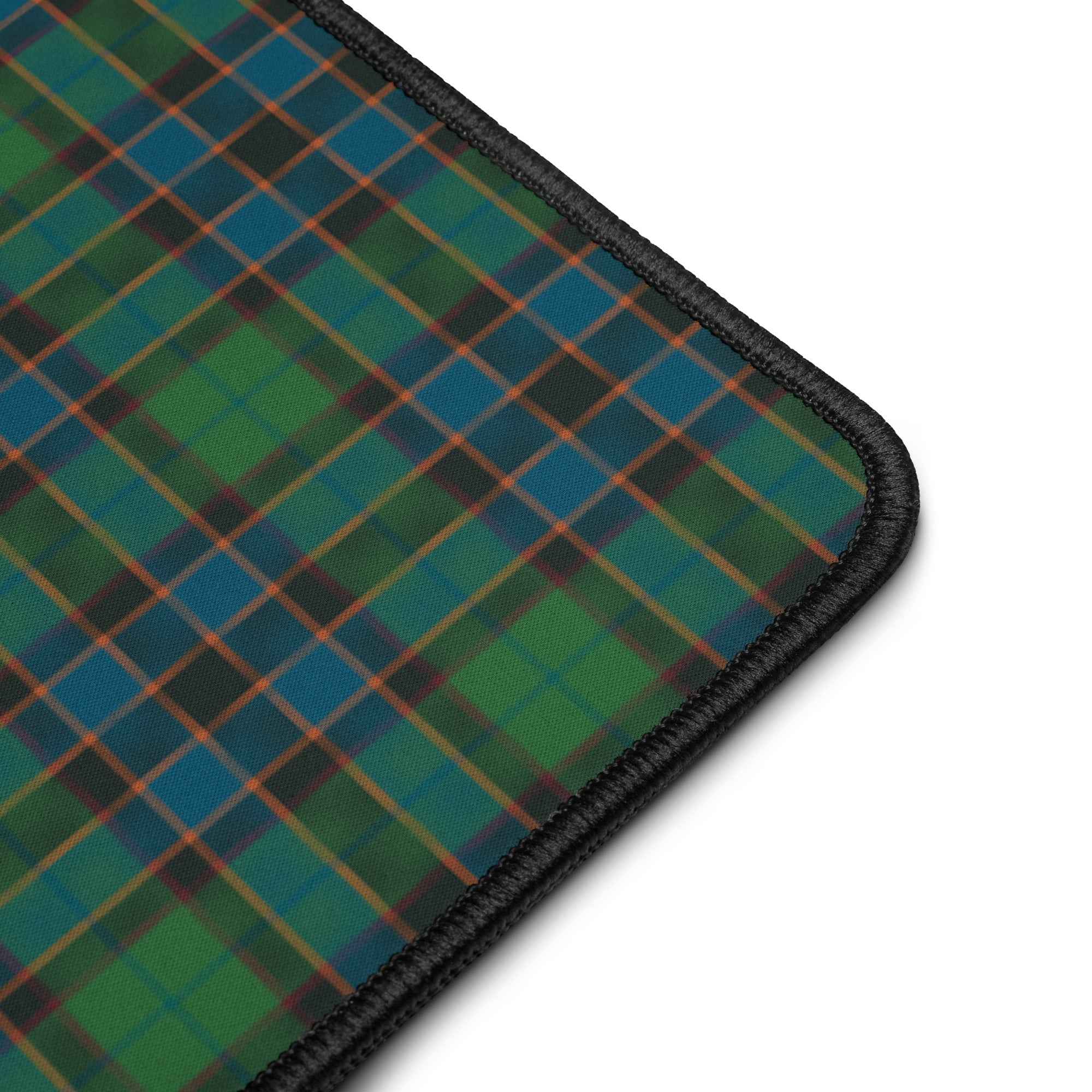 Desk Mat Green Blue Orange Plaid Tartan