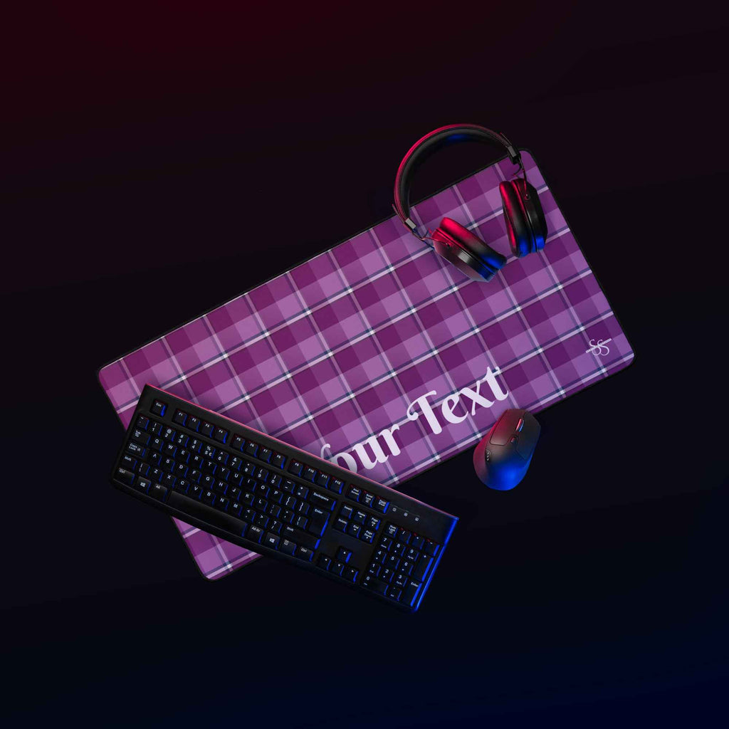Personalized Purple and Trendy Pink Plaid Desk Mat - Scottish Squares