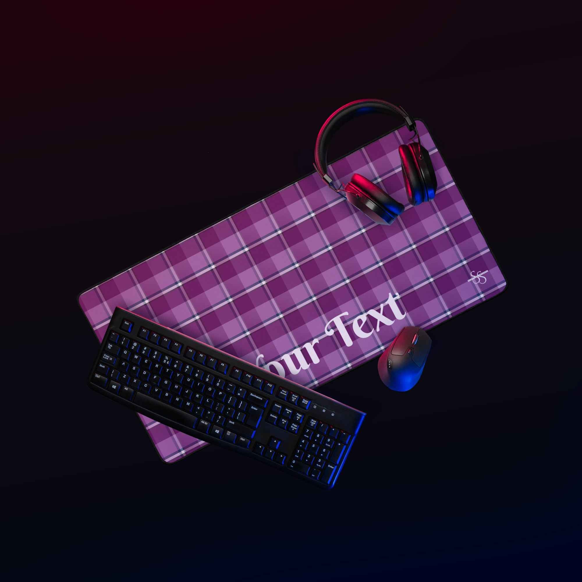 Personalized Purple and Trendy Pink Plaid Desk Mat - Scottish Squares