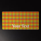 Personalized Blaze Orange and Bird Flower Plaid Desk Mat - Scottish Squares