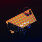 Personalized Blaze Orange and Bird Flower Plaid Desk Mat - Scottish Squares