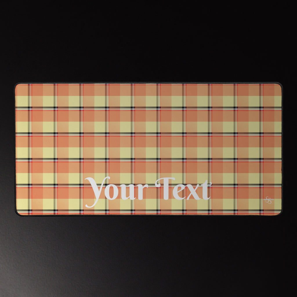 Personalized Claystone and Morning Mist Plaid Desk Mat - Scottish Squares