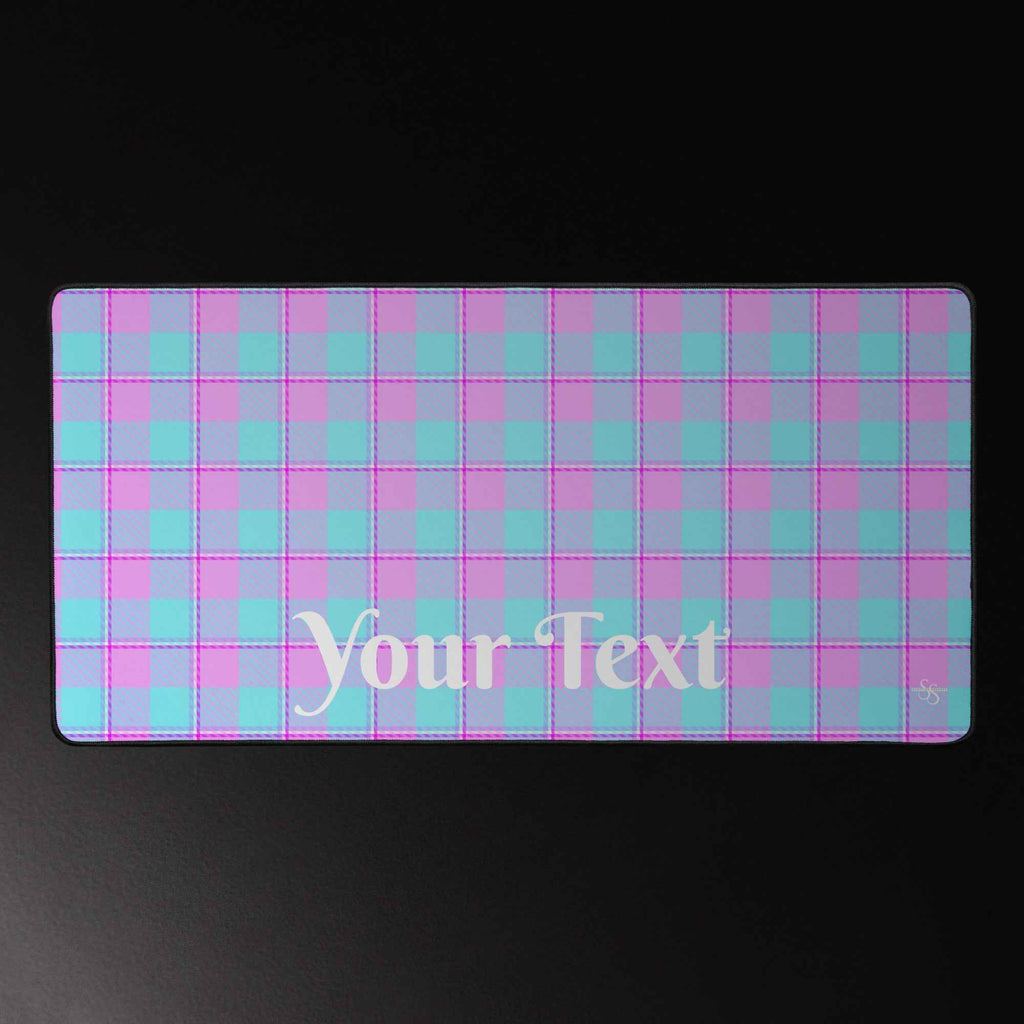 Personalized Mauve and Coastal Mist Plaid Desk Mat - Scottish Squares