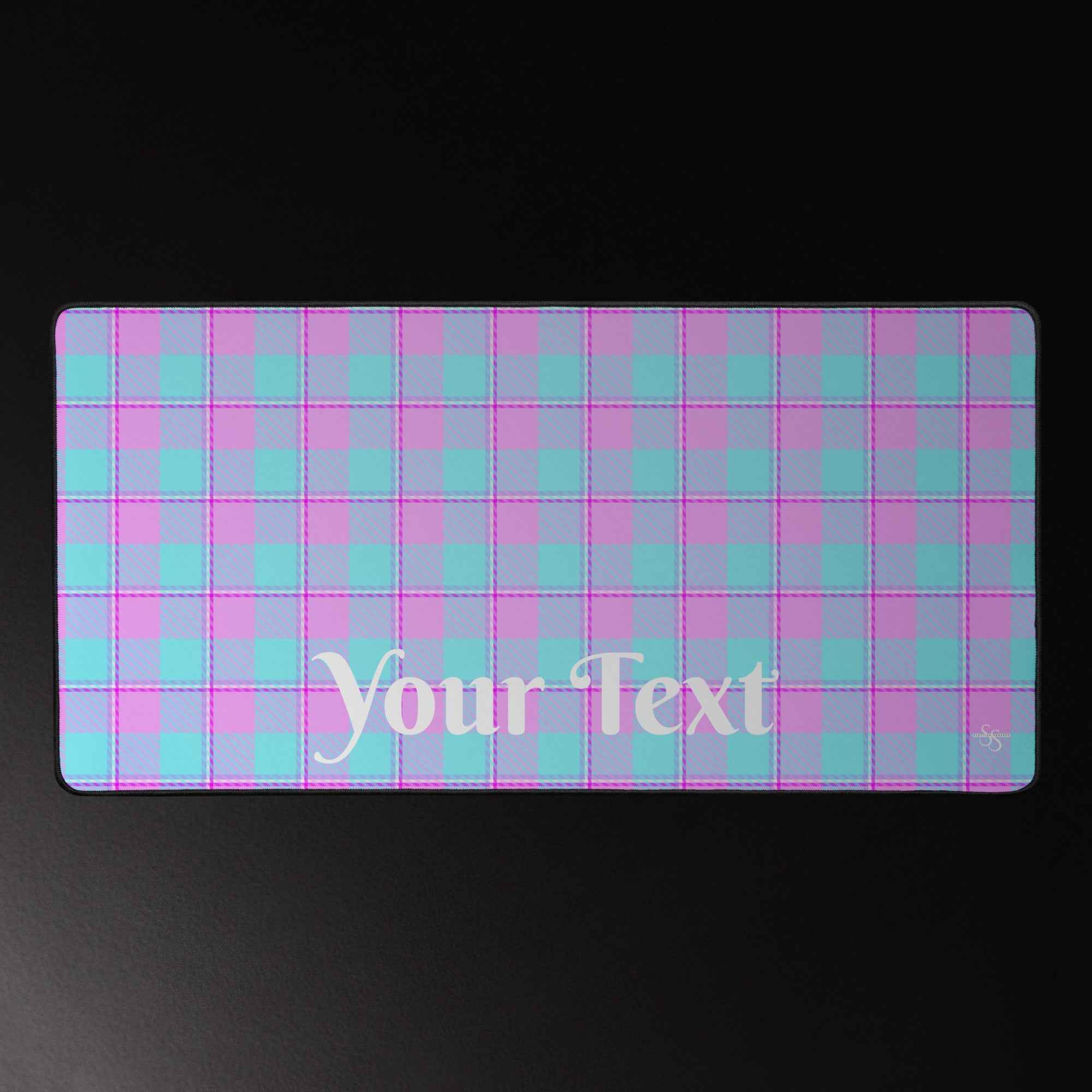 Personalized Mauve and Coastal Mist Plaid Desk Mat - Scottish Squares