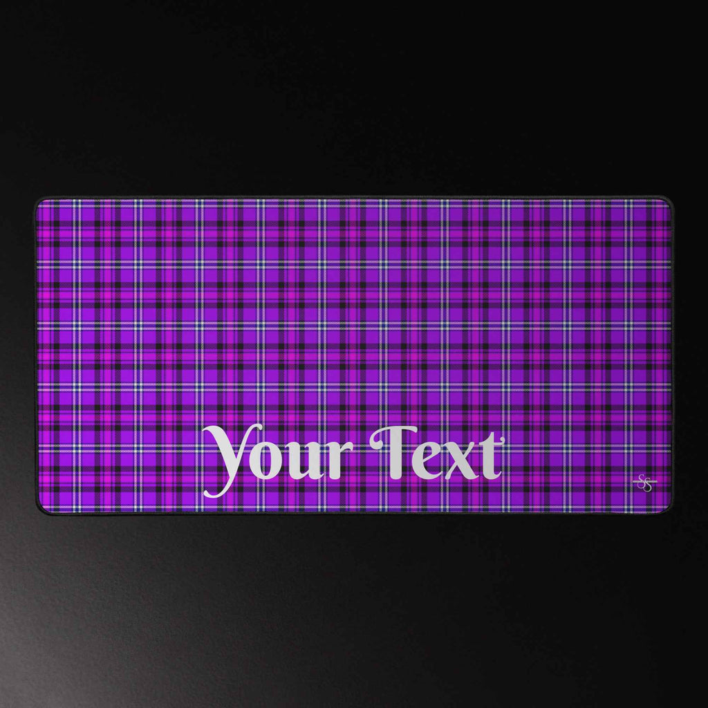 Personalized Electric Violet and Fuchsia Plaid Desk Mat - Scottish Squares