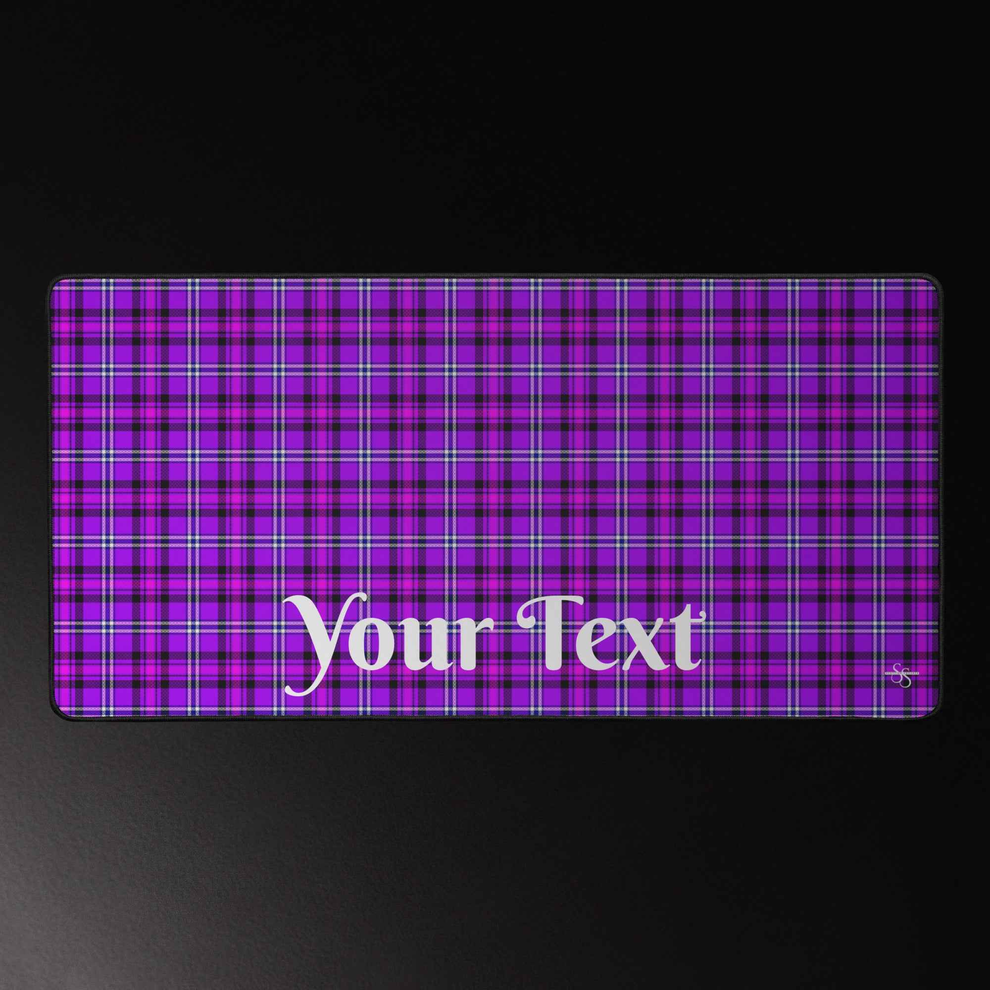 Personalized Electric Violet and Fuchsia Plaid Desk Mat - Scottish Squares