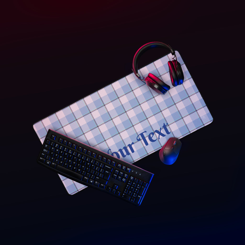 Personalized Pink Cloud and Blue Lagoon Plaid Desk Mat - Scottish Squares