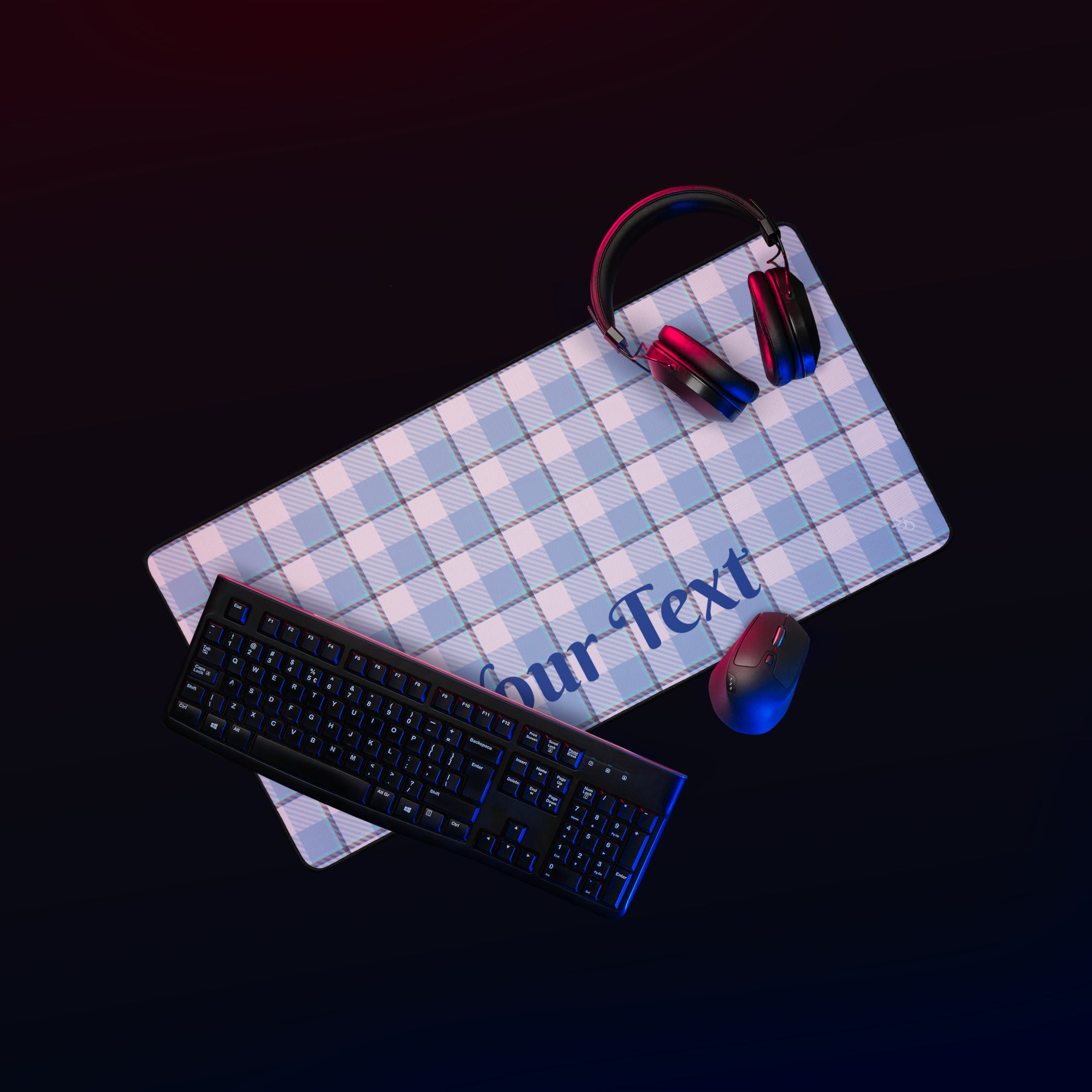 Personalized Pink Cloud and Blue Lagoon Plaid Desk Mat - Scottish Squares