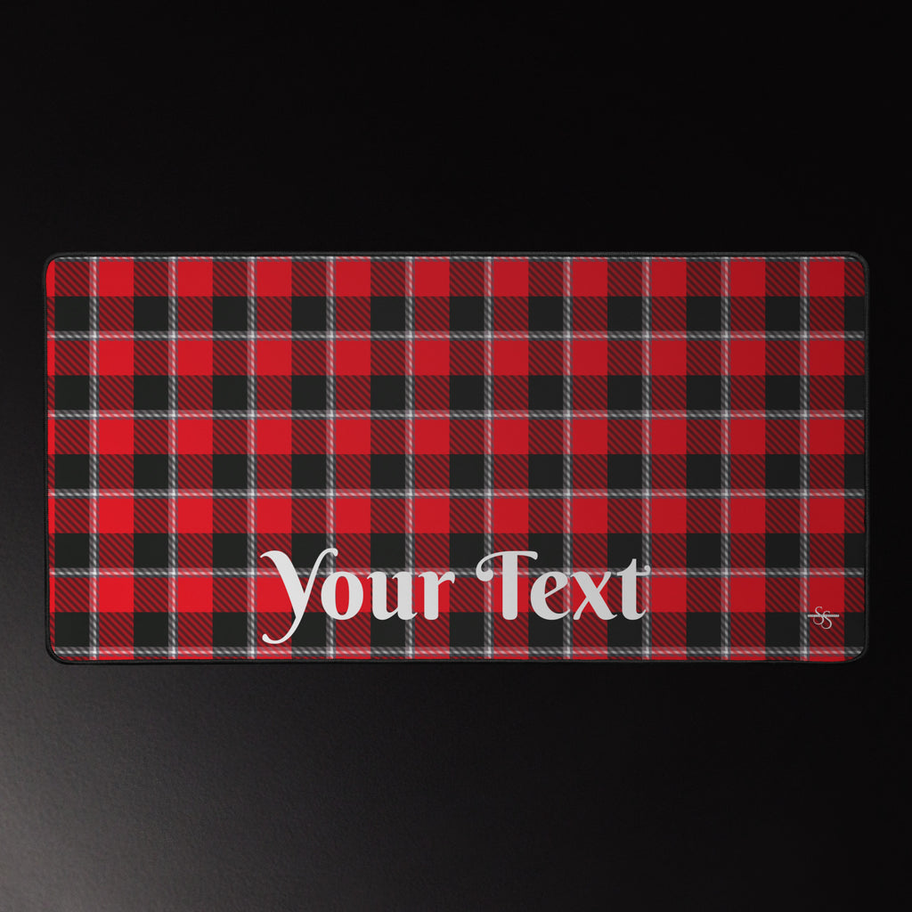 Personalized Red Ribbon and Heavy Metal Plaid Desk Mat - Scottish Squares