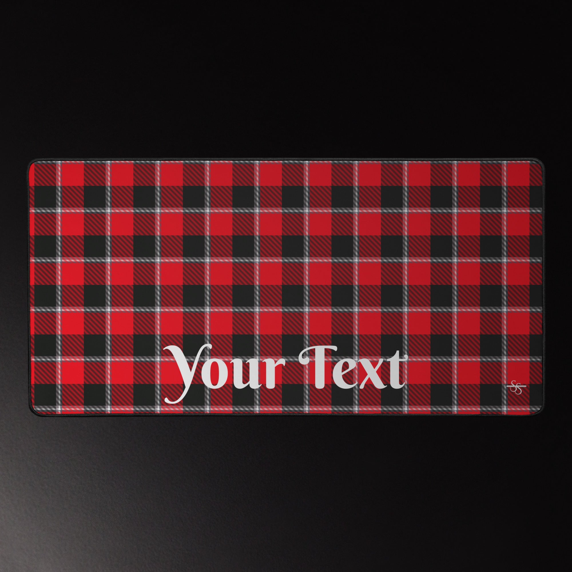 Personalized Red Ribbon and Heavy Metal Plaid Desk Mat - Scottish Squares