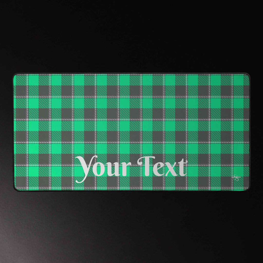 Personalized Spring Green and Finlandia Plaid Desk Mat - Scottish Squares