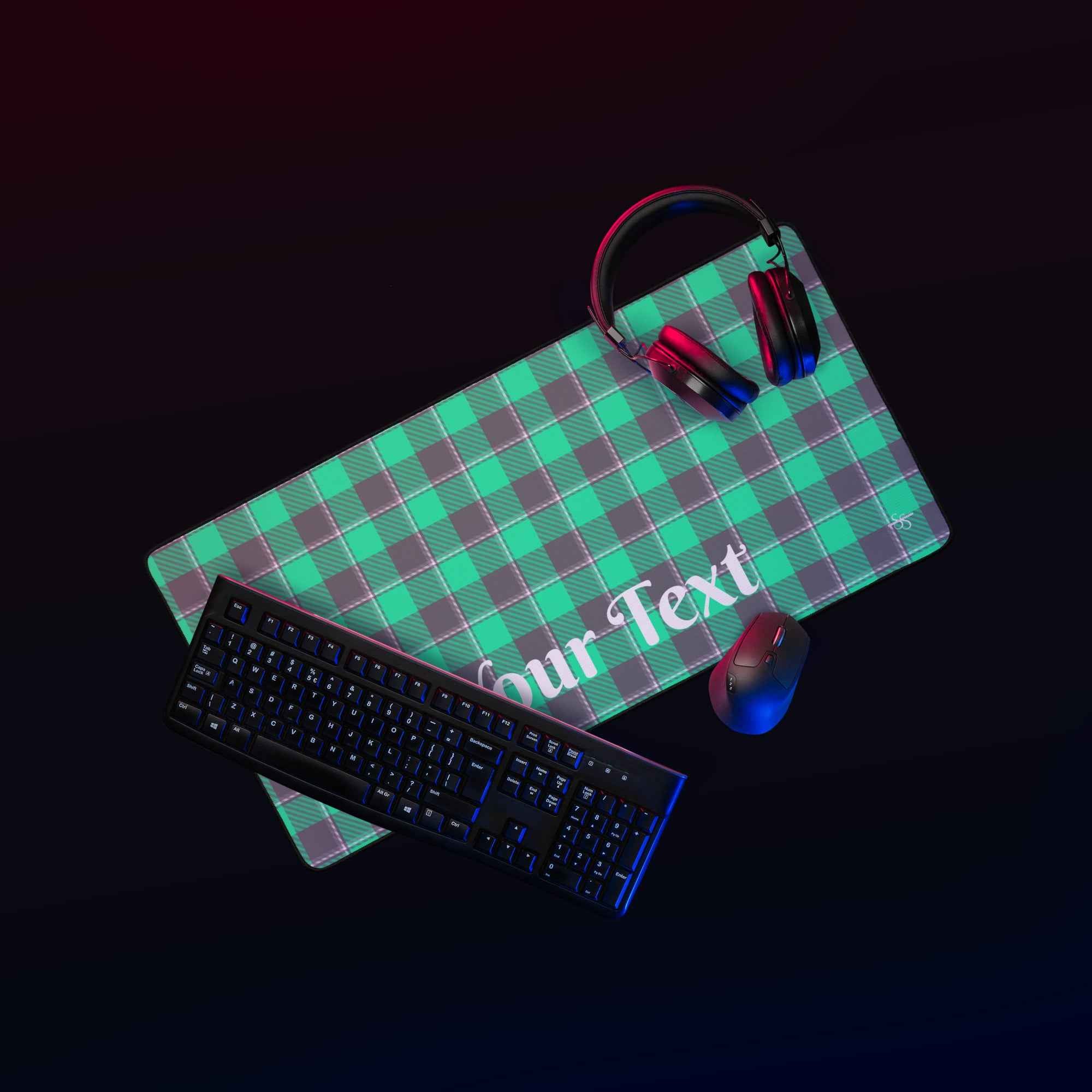 Personalized Spring Green and Finlandia Plaid Desk Mat - Scottish Squares