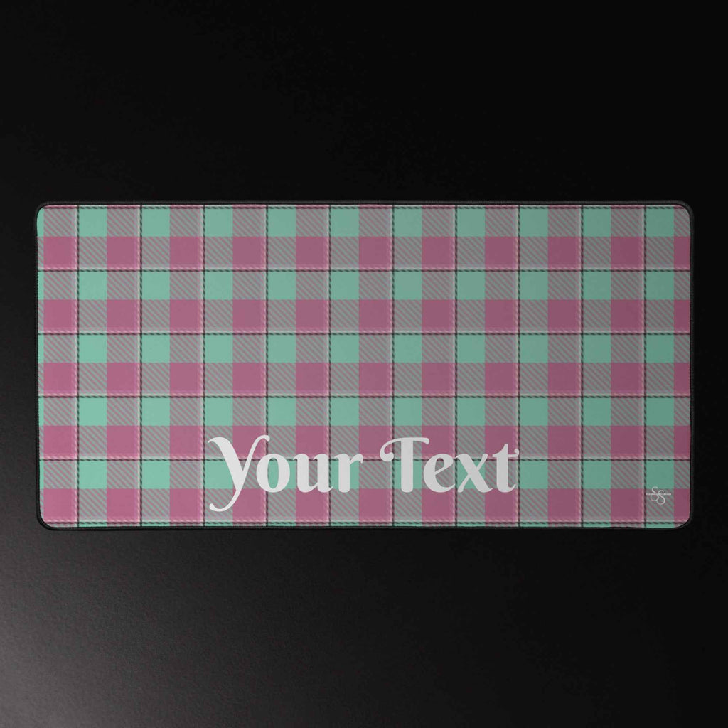 Personalized Vista Blue and Turkish Rose Plaid Desk Mat - Scottish Squares