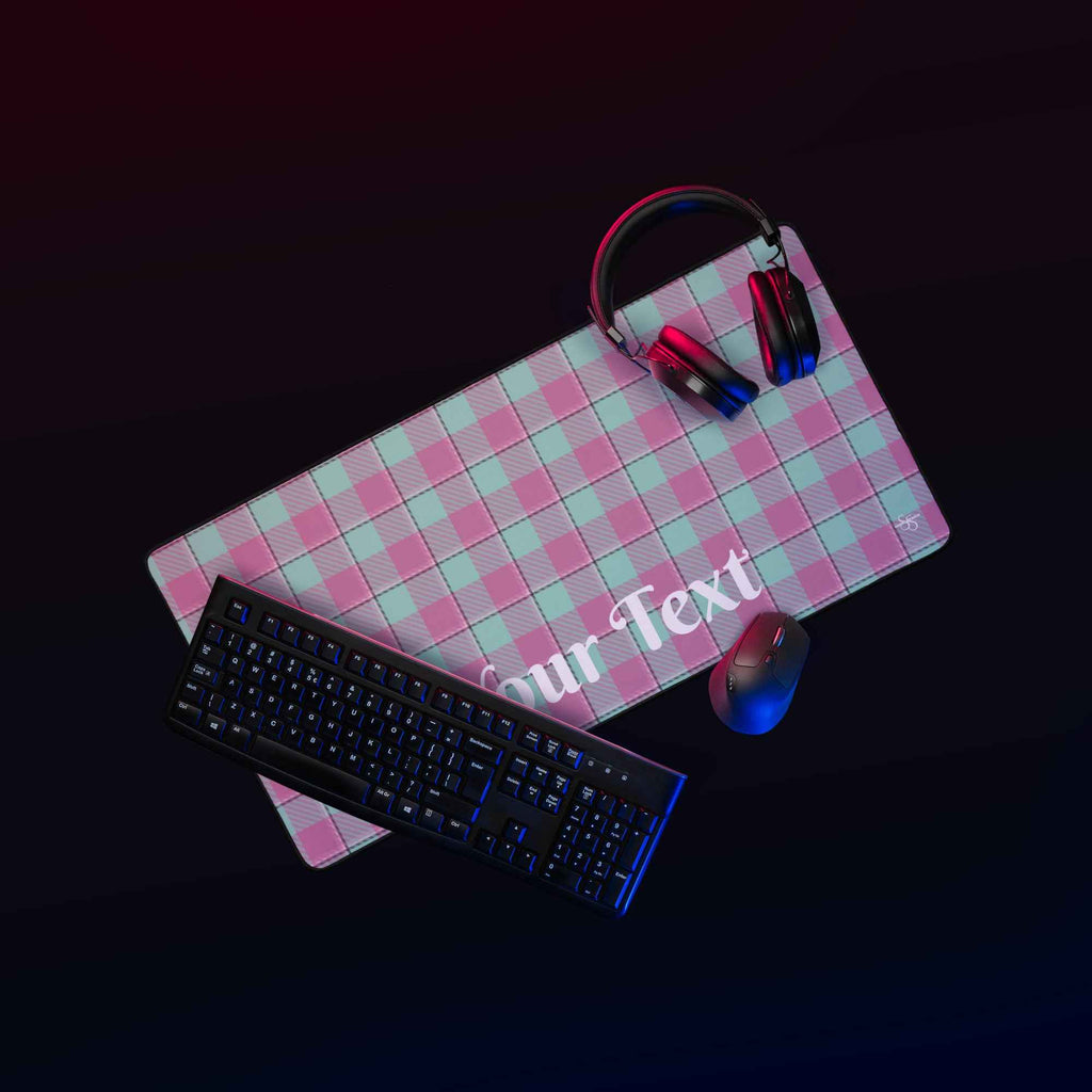 Personalized Vista Blue and Turkish Rose Plaid Desk Mat - Scottish Squares
