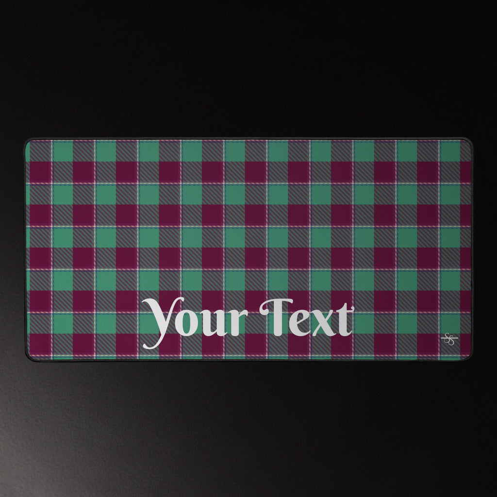 Personalized Ocean Green and Mulberry Wood Plaid Desk Mat - Scottish Squares