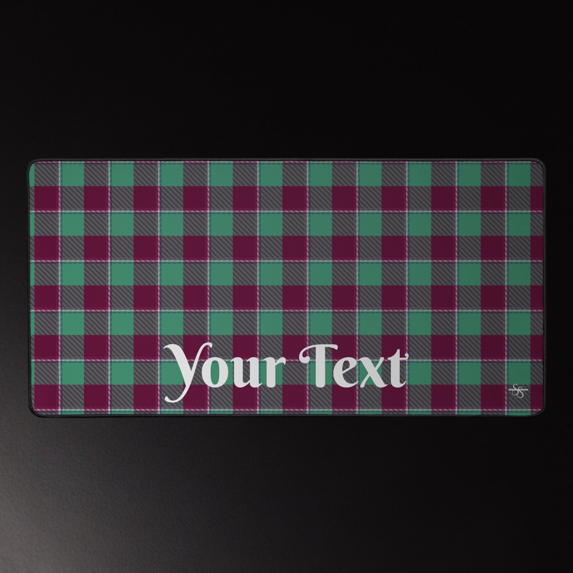 Personalized Ocean Green and Mulberry Wood Plaid Desk Mat - Scottish Squares