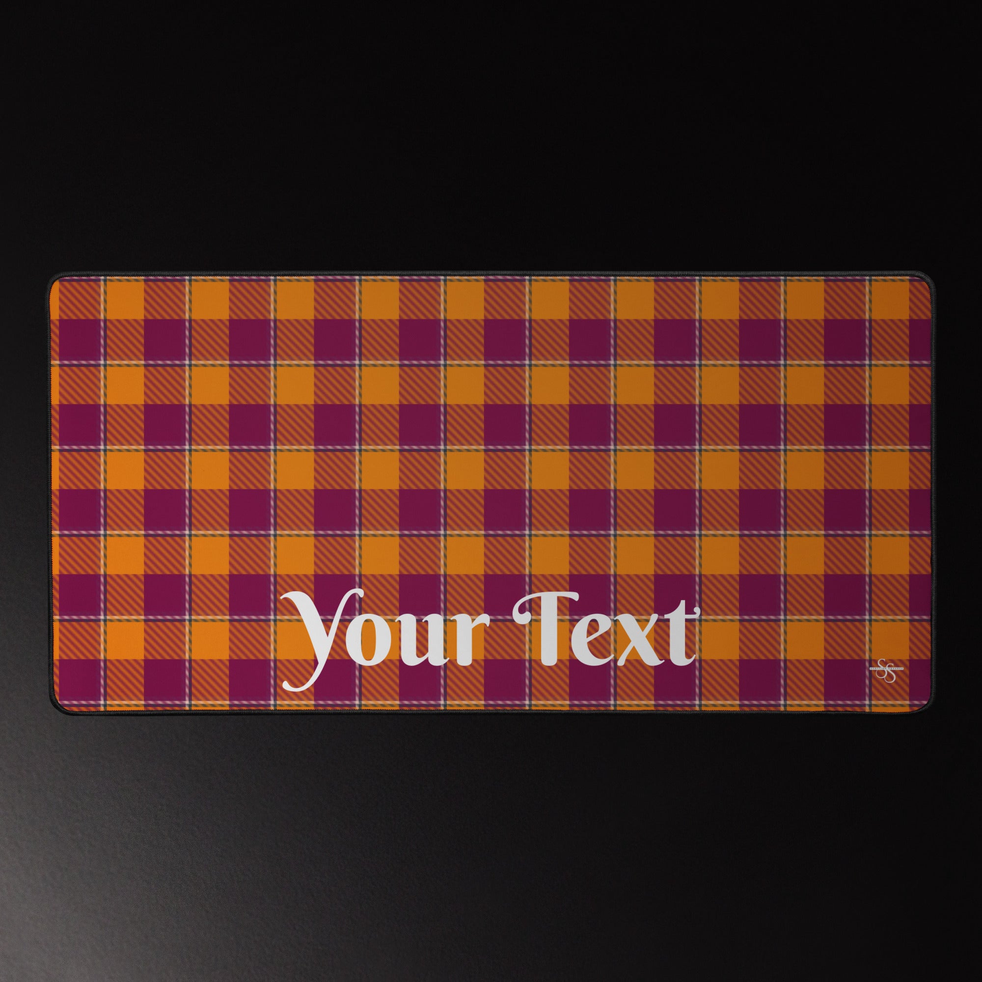 Personalized Tahiti Gold and Rose Bud Cherry Plaid Desk Mat - Scottish Squares