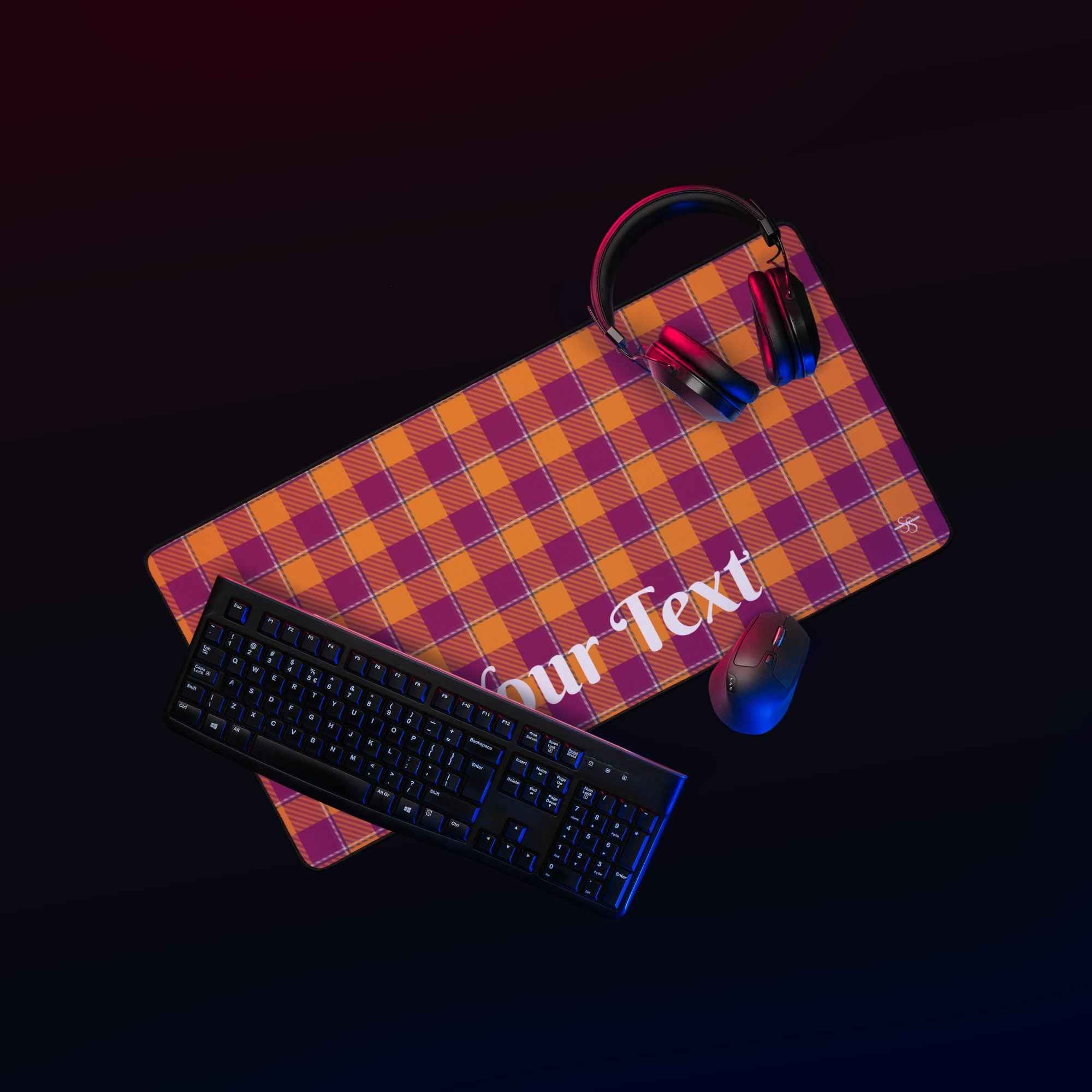 Personalized Tahiti Gold and Rose Bud Cherry Plaid Desk Mat - Scottish Squares