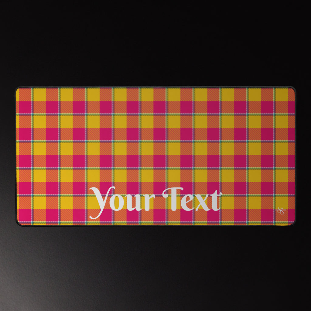 Personalized Corn and Razzmatazz Plaid Desk Mat - Scottish Squares