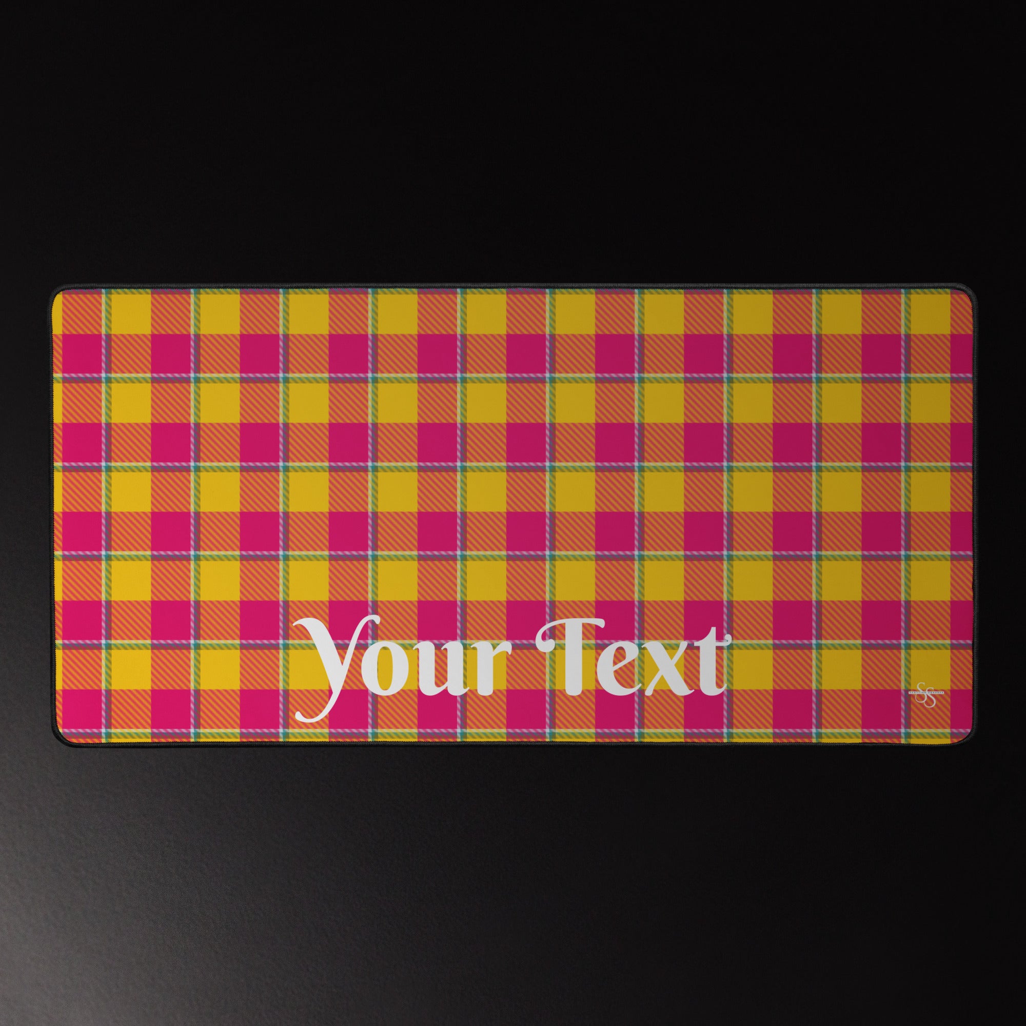 Personalized Corn and Razzmatazz Plaid Desk Mat - Scottish Squares