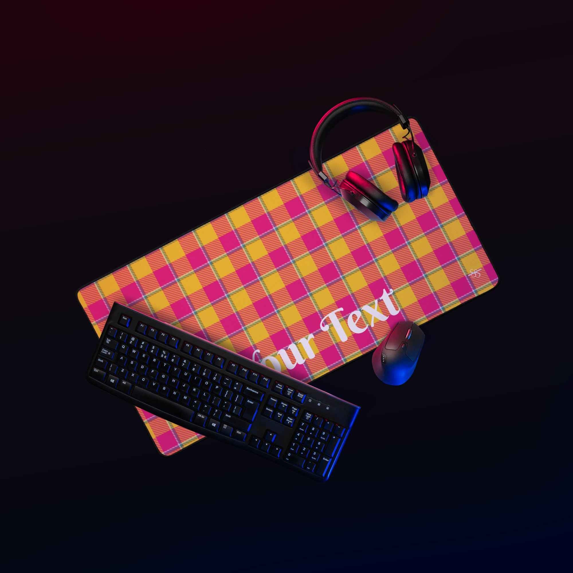 Personalized Corn and Razzmatazz Plaid Desk Mat - Scottish Squares