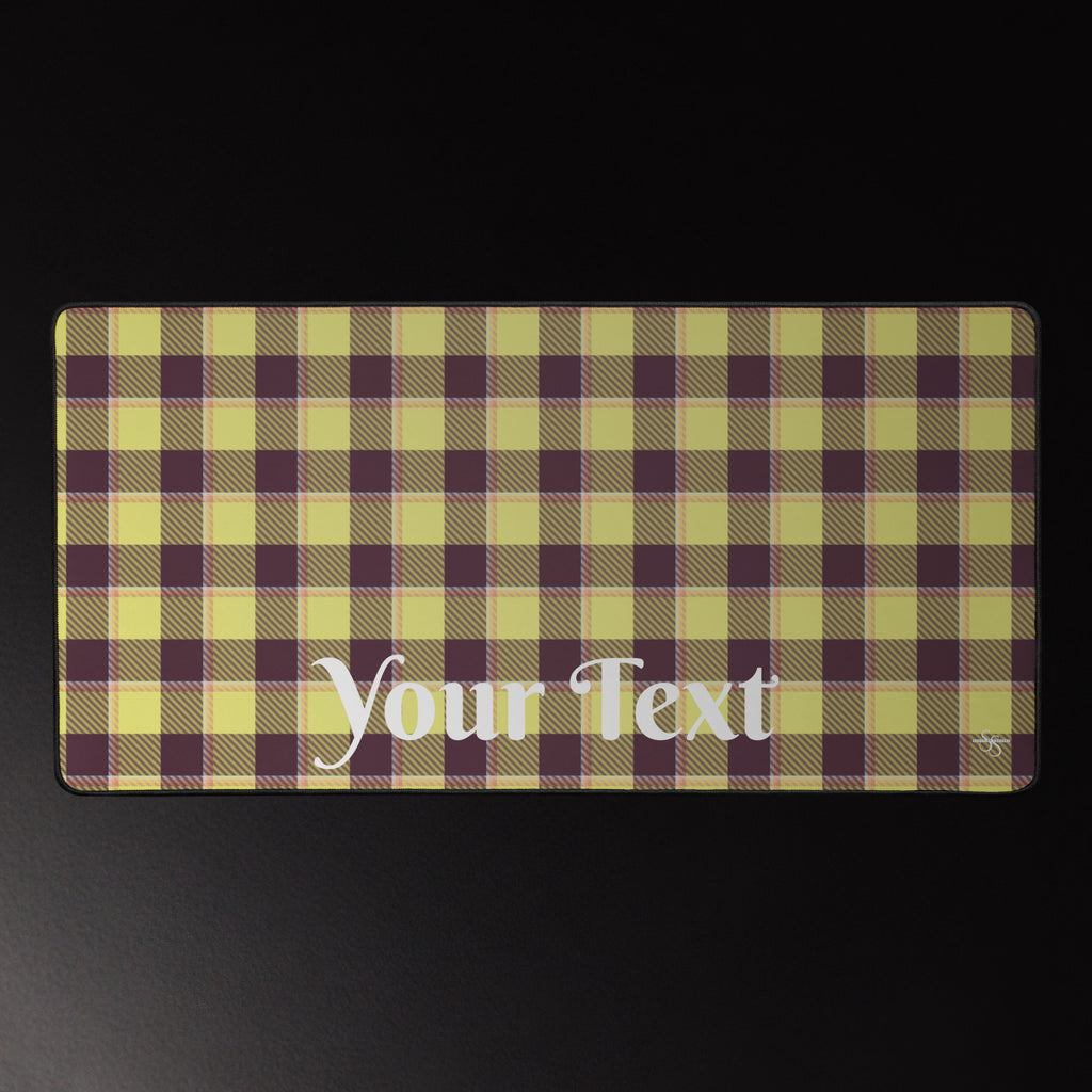 Personalized Flax and Livid Brown Plaid Desk Mat - Scottish Squares