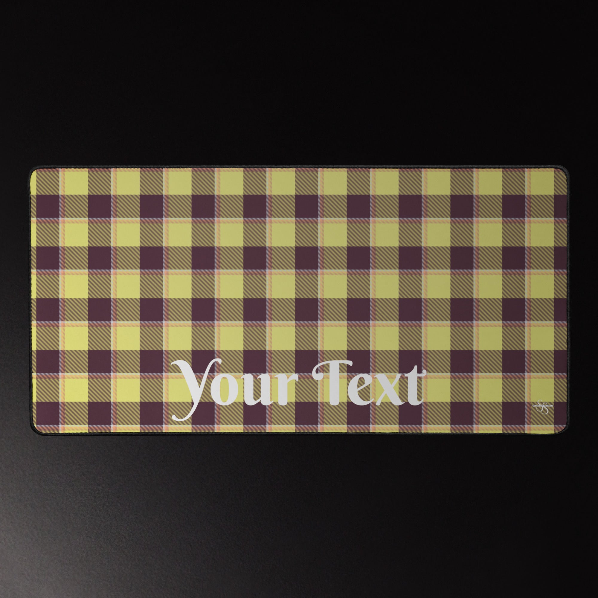 Personalized Flax and Livid Brown Plaid Desk Mat - Scottish Squares