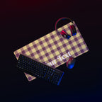 Personalized Flax and Livid Brown Plaid Desk Mat - Scottish Squares