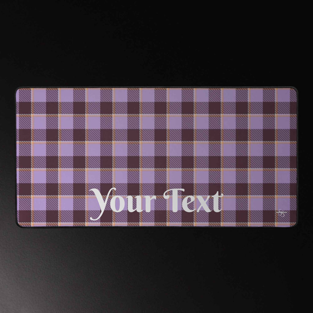 Personalized Light Wisteria and Livid Brown Plaid Desk Mat - Scottish Squares