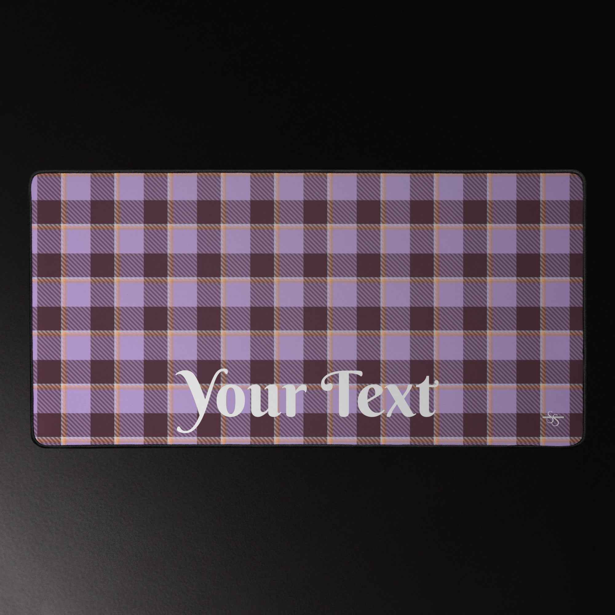 Personalized Light Wisteria and Livid Brown Plaid Desk Mat - Scottish Squares