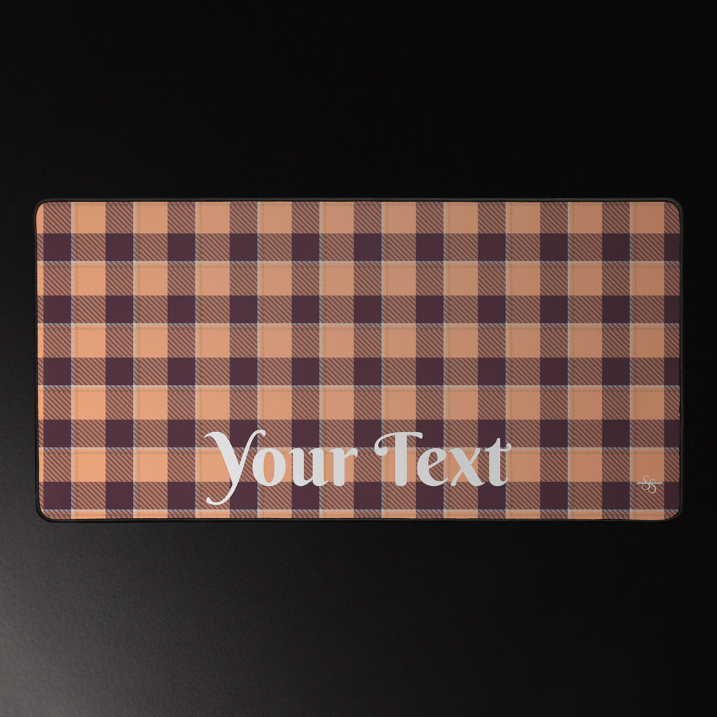 Personalized Hit Pink and Livid Brown Plaid Desk Mat - Scottish Squares