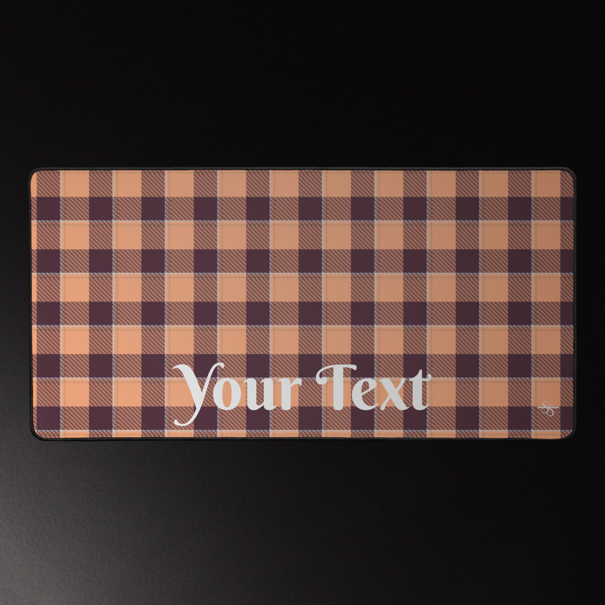 Personalized Hit Pink and Livid Brown Plaid Desk Mat - Scottish Squares