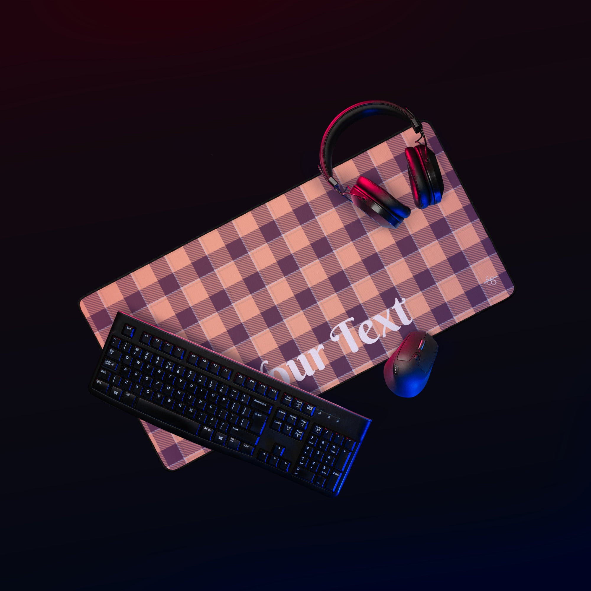 Personalized Hit Pink and Livid Brown Plaid Desk Mat - Scottish Squares