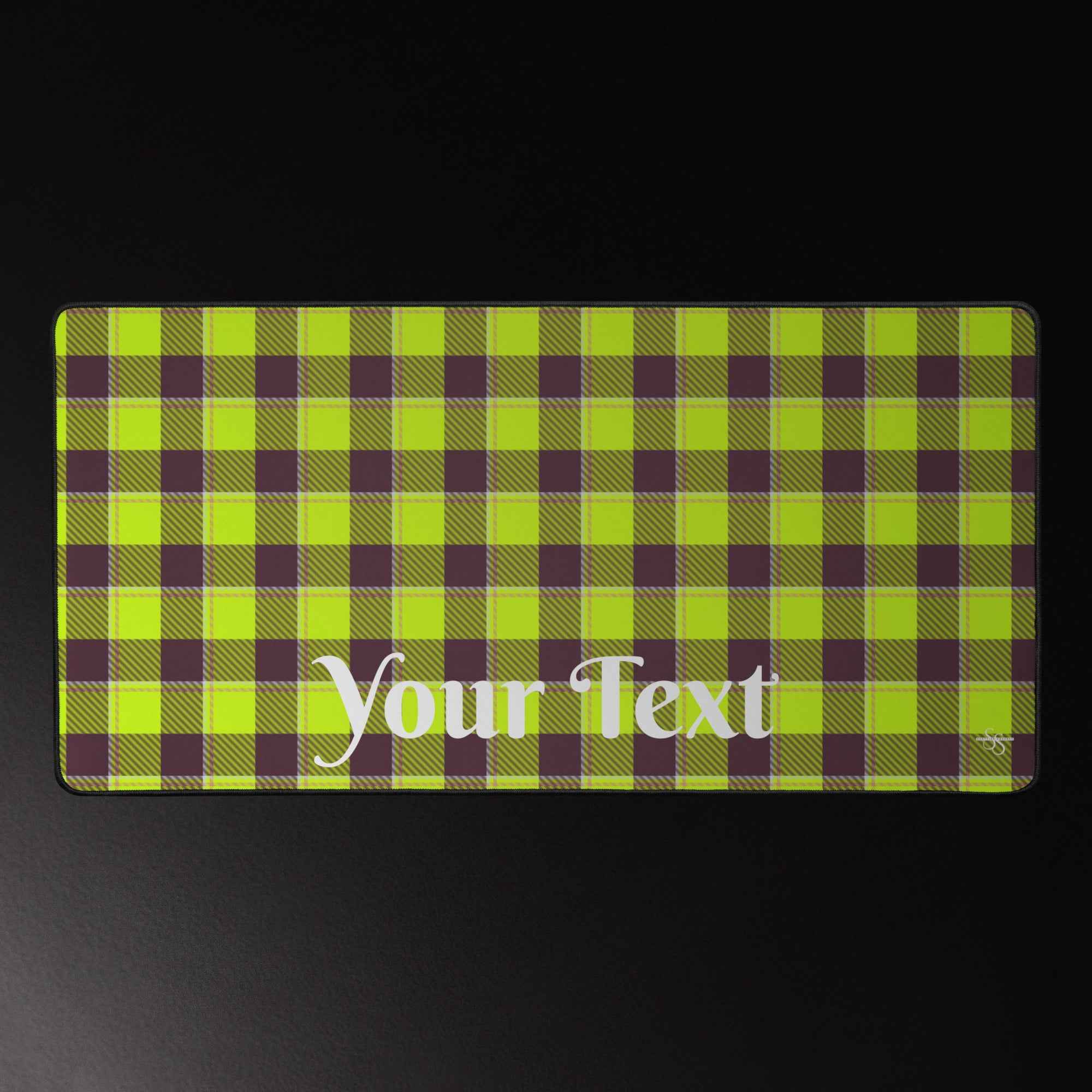 Personalized Electric Lime and Livid Brown Plaid Desk Mat - Scottish Squares