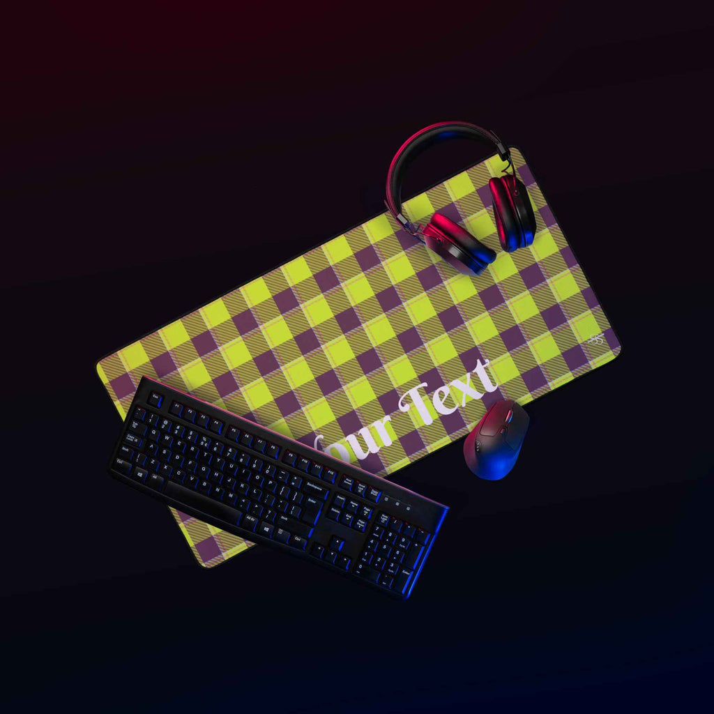 Personalized Electric Lime and Livid Brown Plaid Desk Mat - Scottish Squares