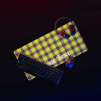 Personalized Electric Lime and Livid Brown Plaid Desk Mat - Scottish Squares