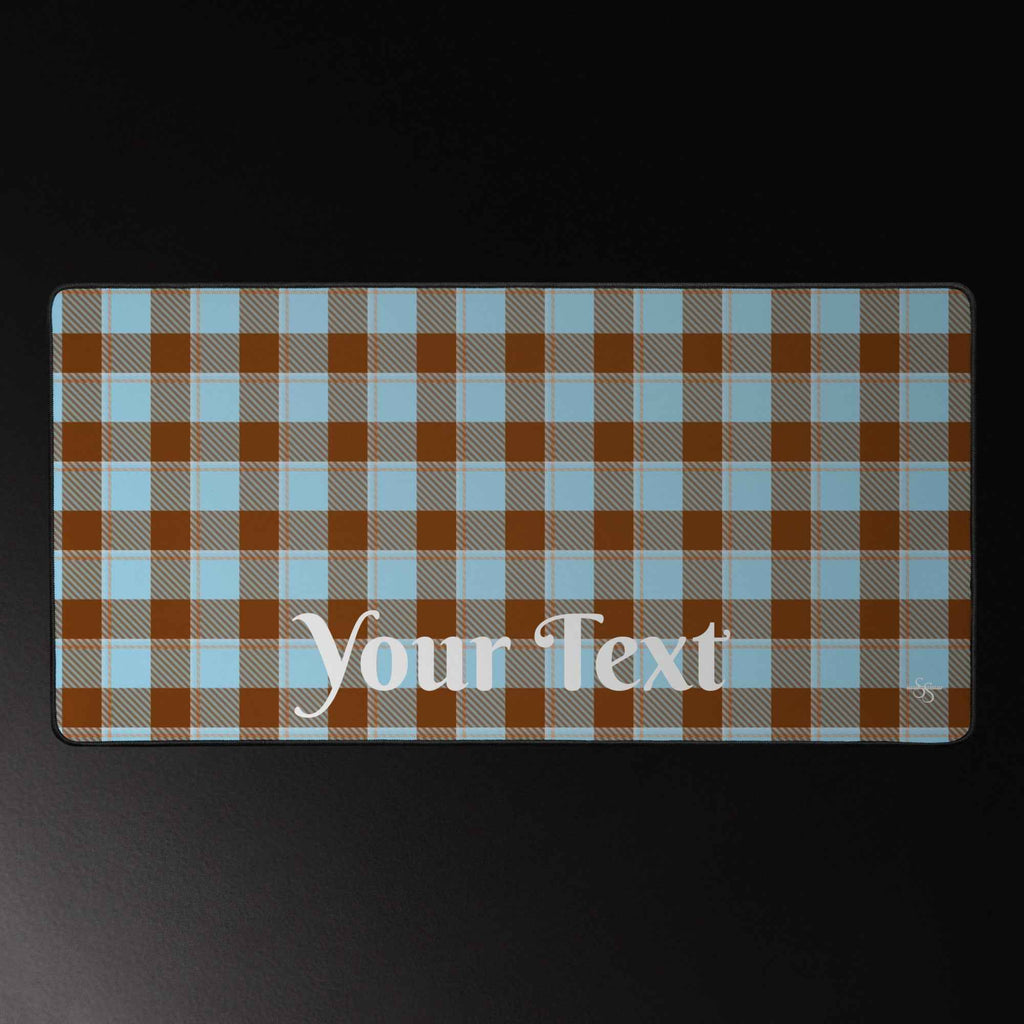 Personalized Blizzard Blue and Livid Brown Plaid Desk Mat - Scottish Squares