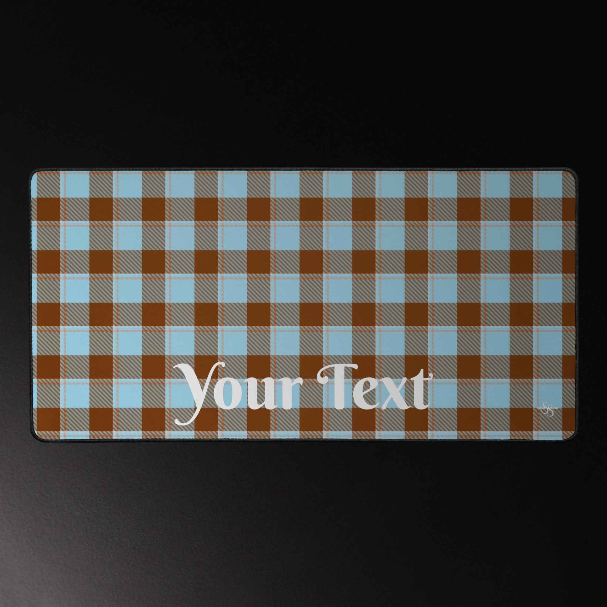 Personalized Blizzard Blue and Livid Brown Plaid Desk Mat - Scottish Squares
