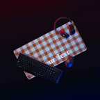 Personalized Blizzard Blue and Livid Brown Plaid Desk Mat - Scottish Squares