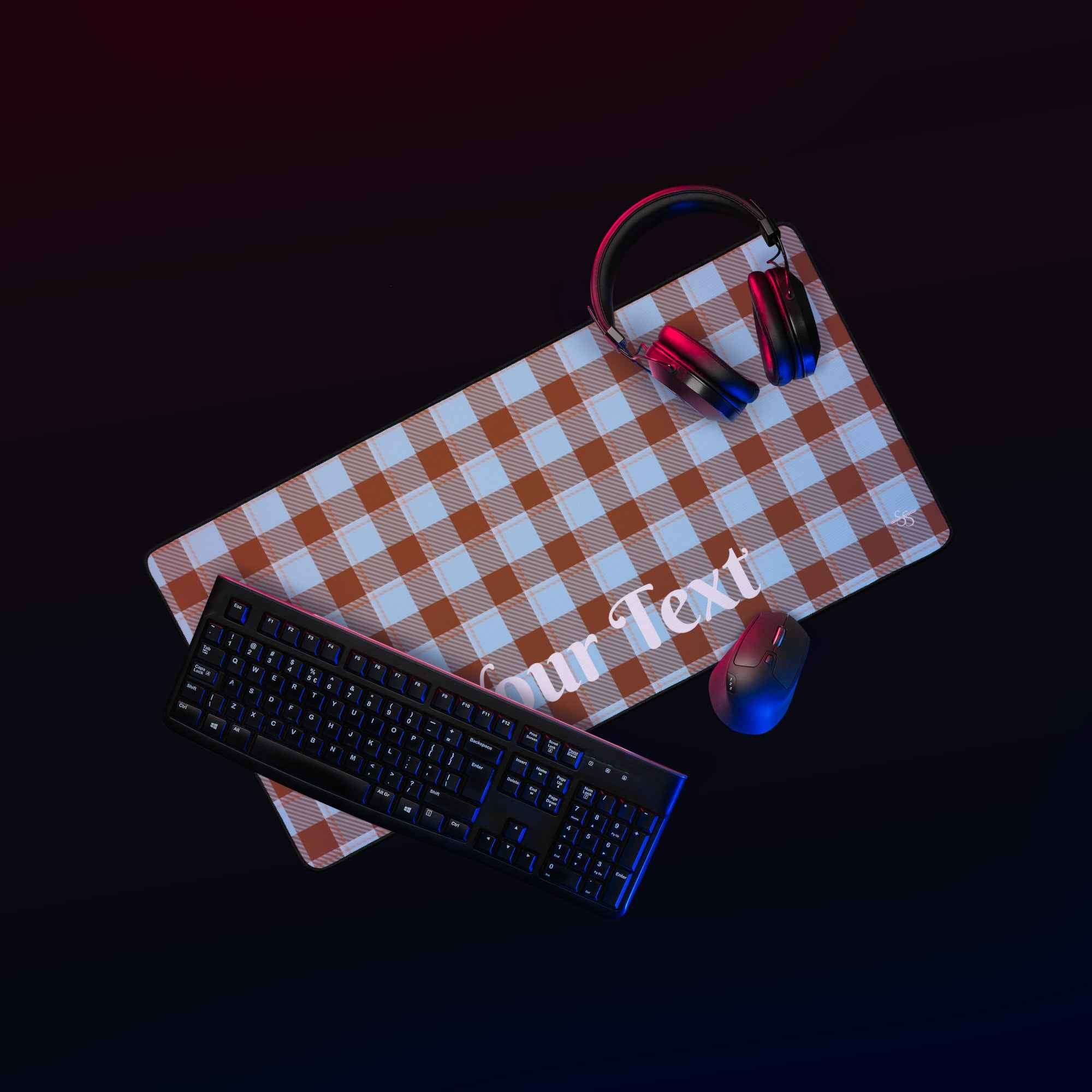 Personalized Blizzard Blue and Livid Brown Plaid Desk Mat - Scottish Squares
