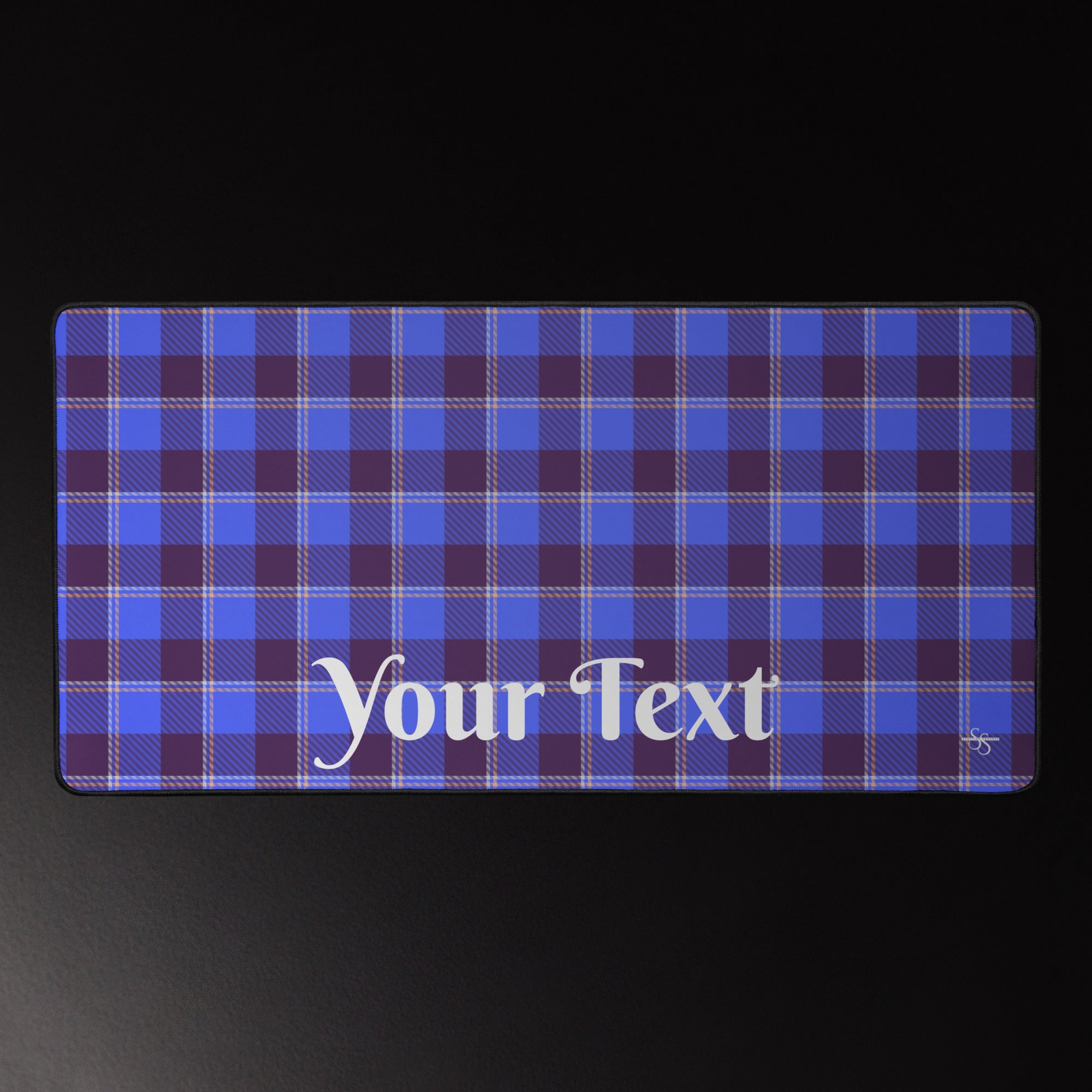 Personalized Cornflower Blue and Livid Brown Plaid Desk Mat - Scottish Squares